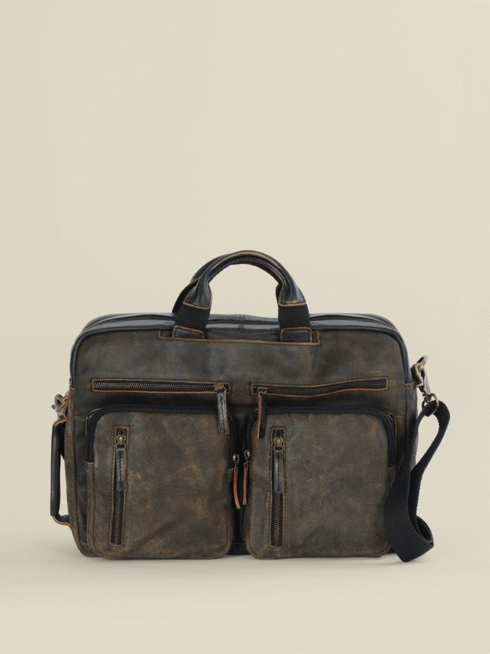 Landon crackle hybrid black leather backpack bag for men