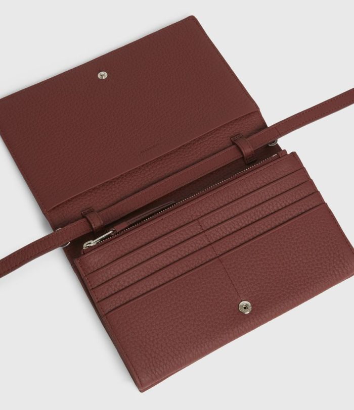 Fetch chain red leather wallet crossbody bag for women