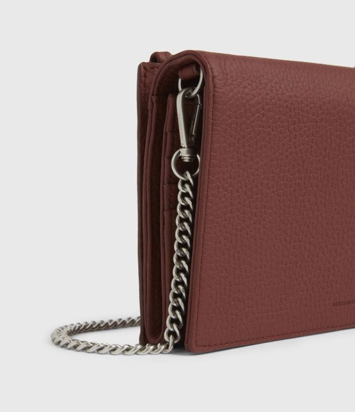Fetch chain red leather wallet crossbody bag for women - Image 3